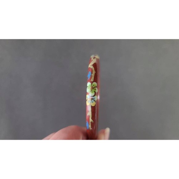 Desert Red Cloisonne Floral Enamel Bangle Bracelet - Picture 5 of 10